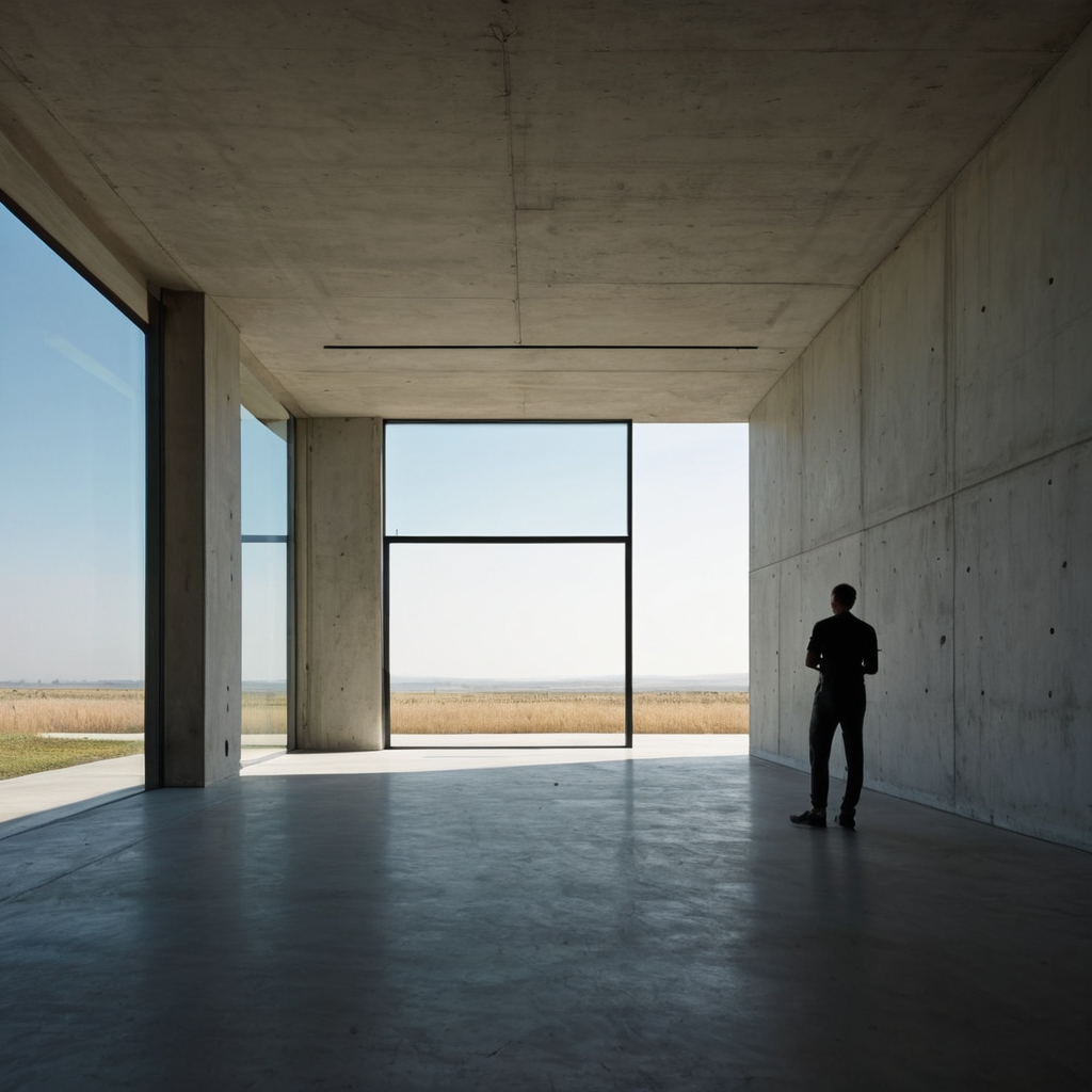 Concrete walls frame a quiet view of endless grass and clear sky—finding serenity in the space 🌿